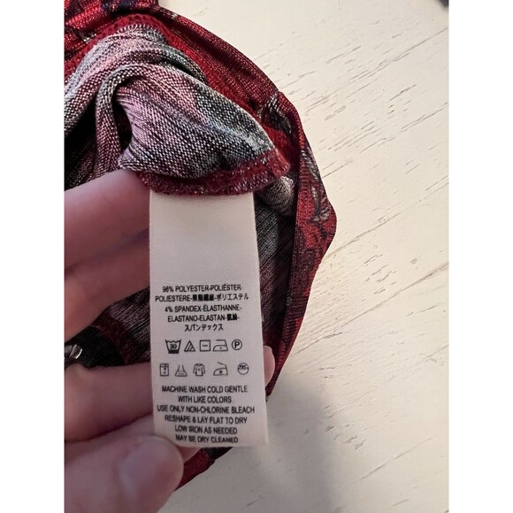 Free People Dock Street Red Ruffle Top Floral Shirt Women's Size Small Stretch - Picture 4 of 5